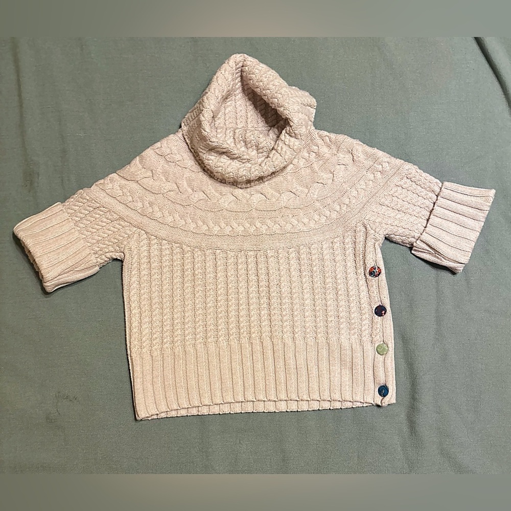 Matilda Jane Cream Cowl Neck Cable Knit Sweater with Printed Fabric Buttons